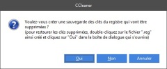 Fenêtre CCleaner : registre