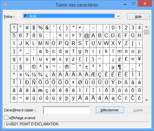 Module 2 Utiliser la Table des caractères
