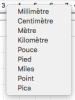 Règle : clic droit : unités de mesure