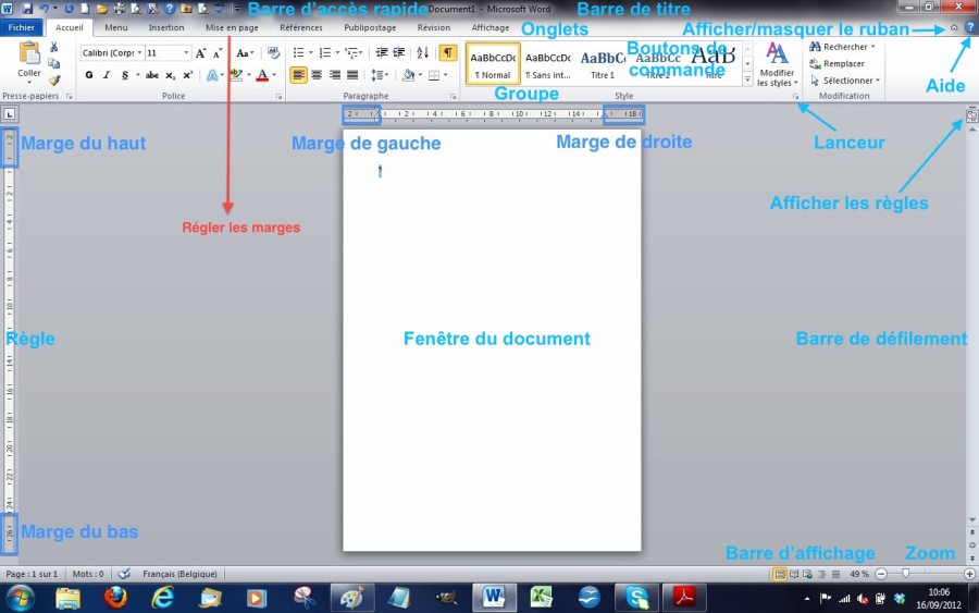 Fenêtre Word 2010 (Win 7)
