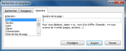 Fenêtre Rechercher / Remplacer / Atteindre : Plus>>