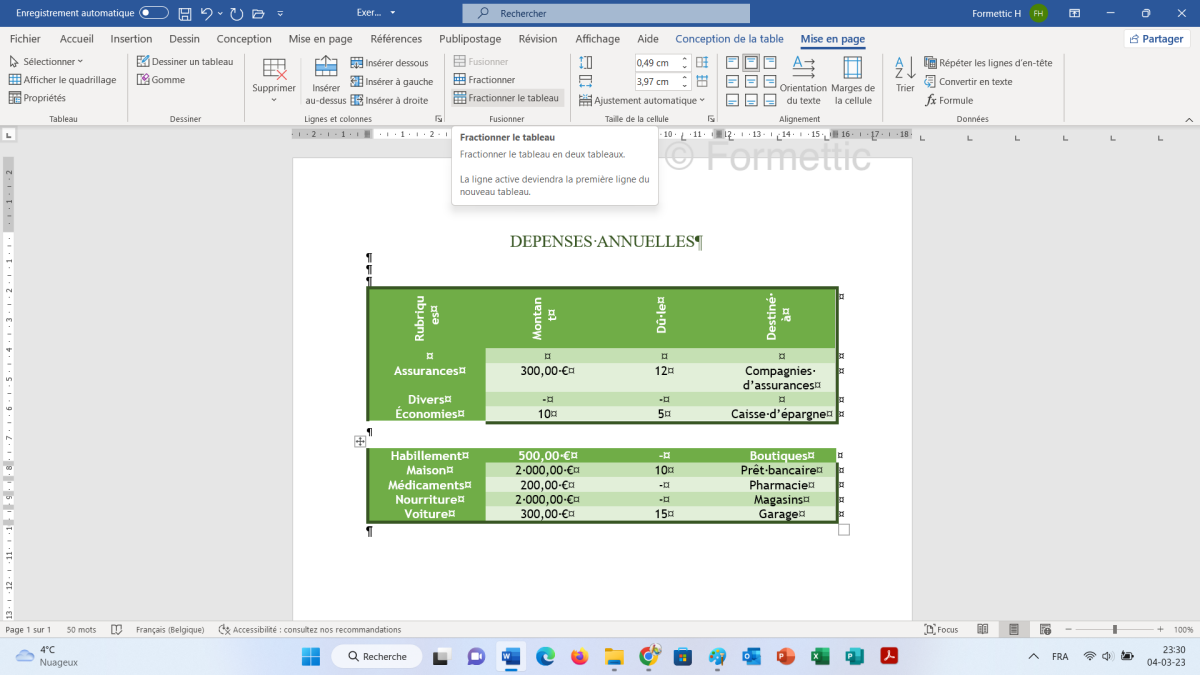 9 Cr er Et Mettre En Forme Un Tableau Word 2021 Formation De Base En 