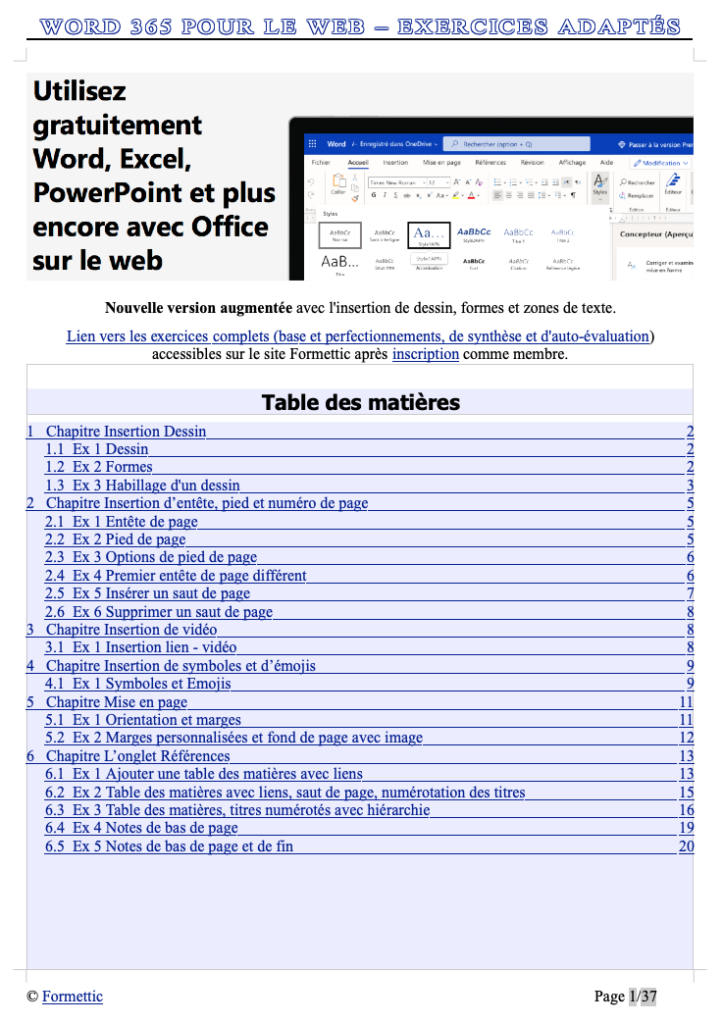 Exercices avancés Word 365 pour le web (v2)