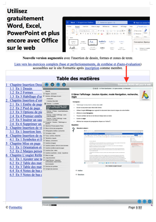 Exercices perfectionnement Word 365 pour le web (v2) et lien vers module