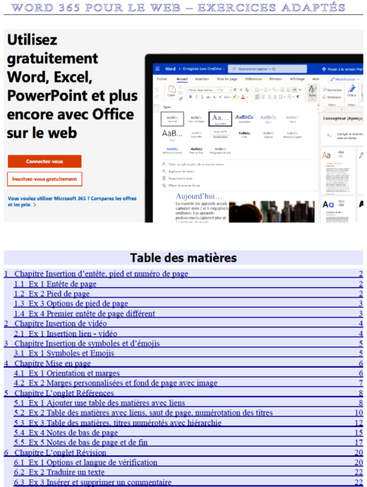 Exercices avancés Word 365 pour le web